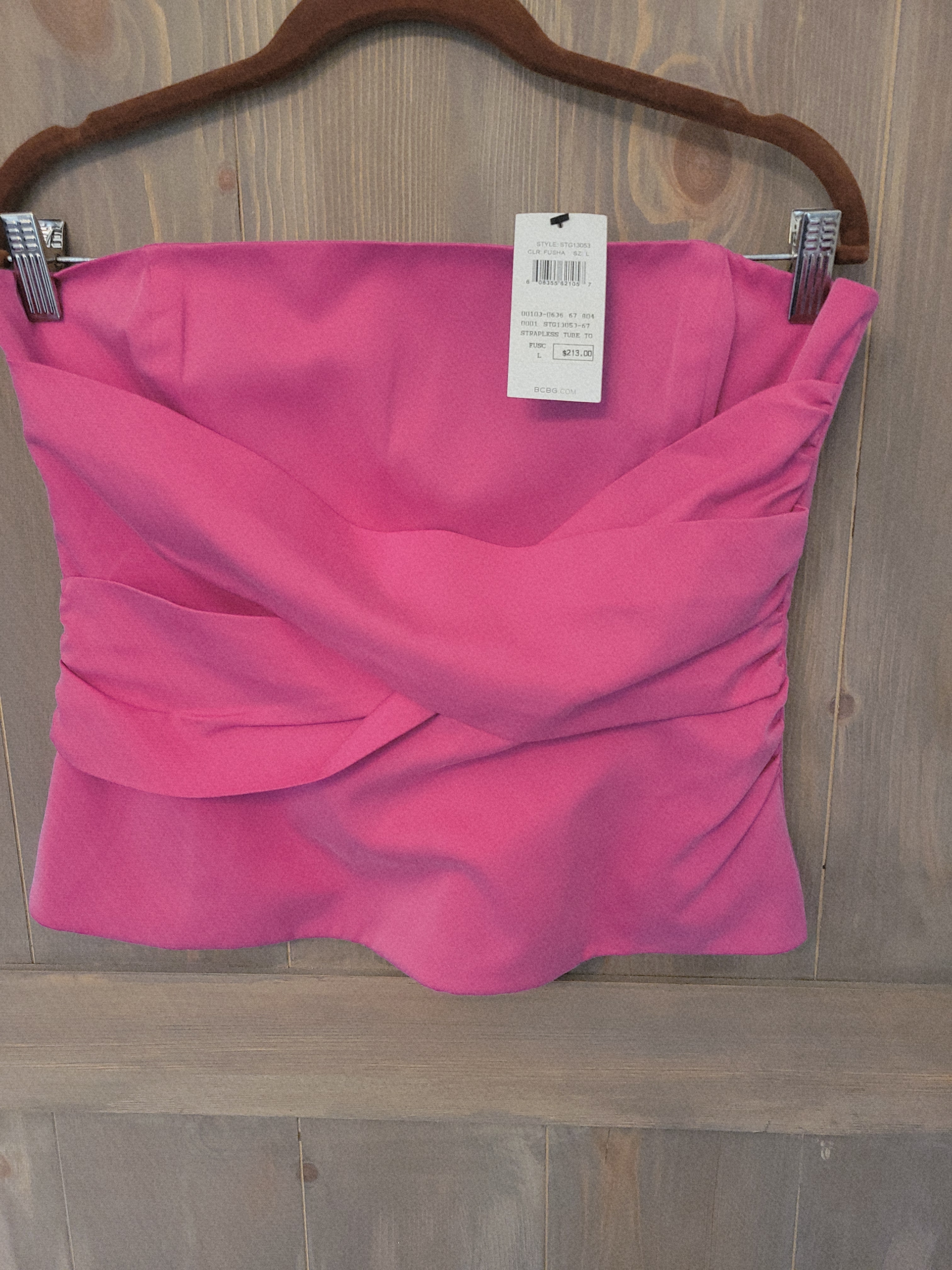 Bcbgmaxazria Nwt Strapless Hot Pink Ruched Bodice Top Size Large